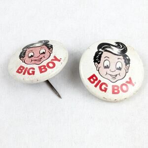 Vintage Big Boy Restaurant Mini Pinback Button Lot 2 Mascot Faces